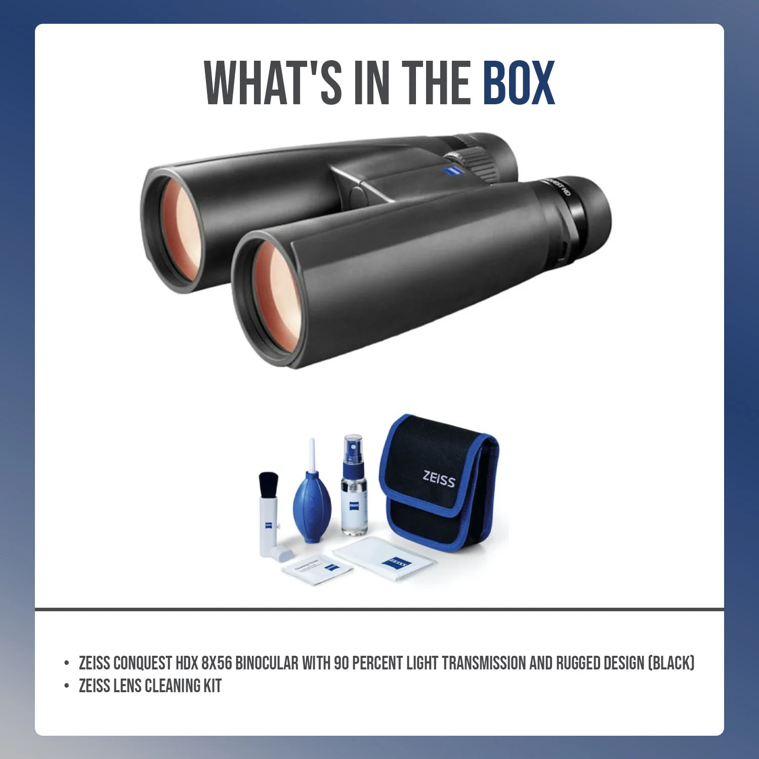 Zeiss CONQUEST HDX 8x56 Binocular with Lens Cleaning Kit (Black) - Image 8