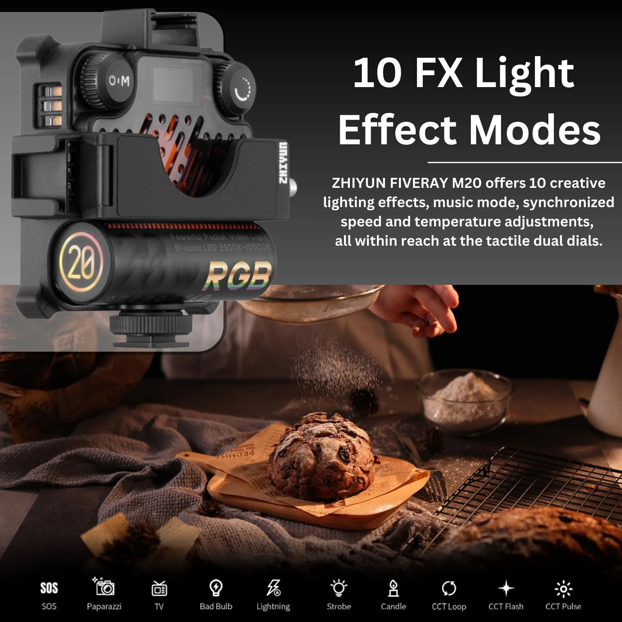 Zhiyun FIVERAY M20C RGB LED Light with Zhiyun FIVERAY M20 Bi-Color LED Light, and Tripod - Image 3