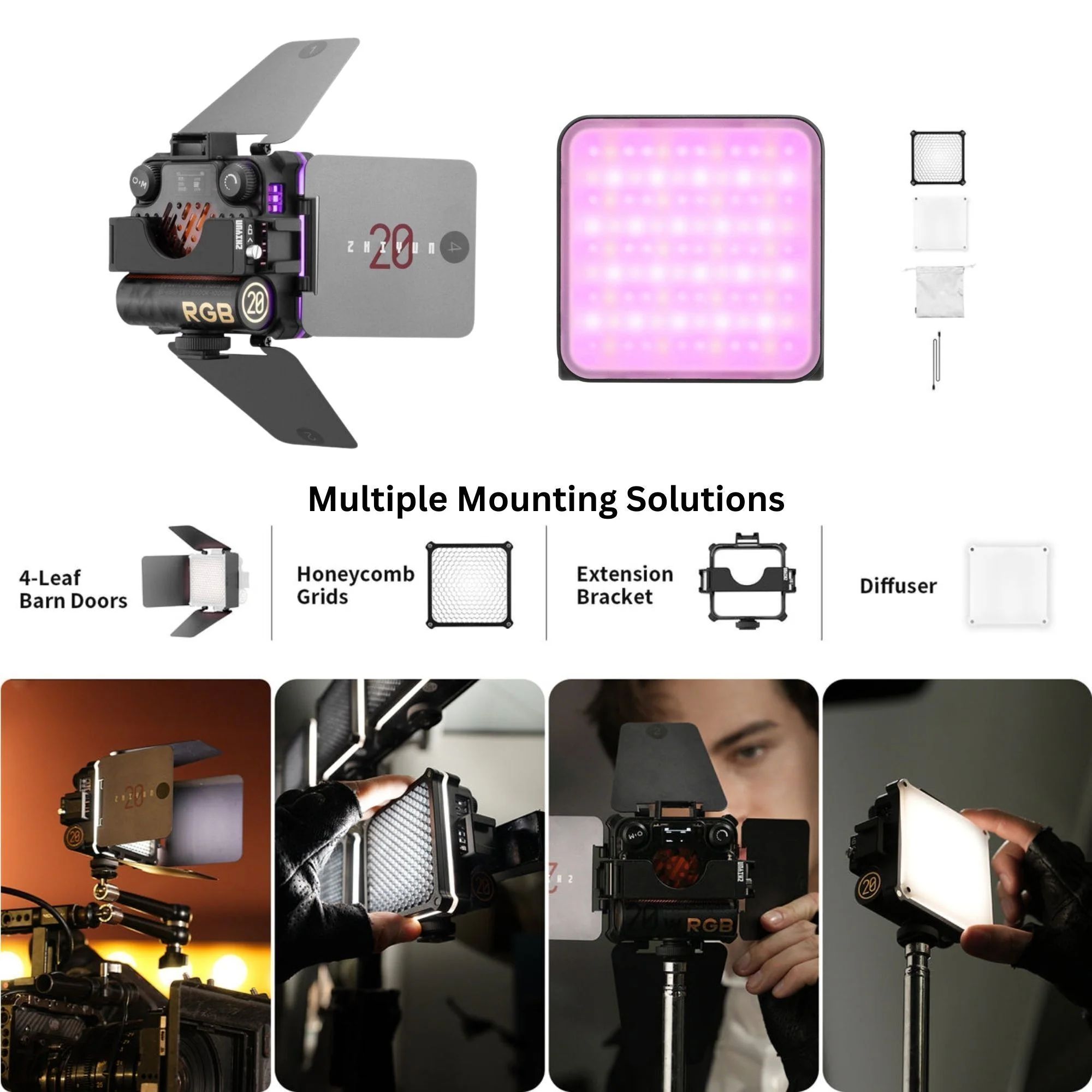 Zhiyun FIVERAY M20C RGB LED Light with Zhiyun FIVERAY M20 Bi-Color LED Light, and Tripod - Image 4