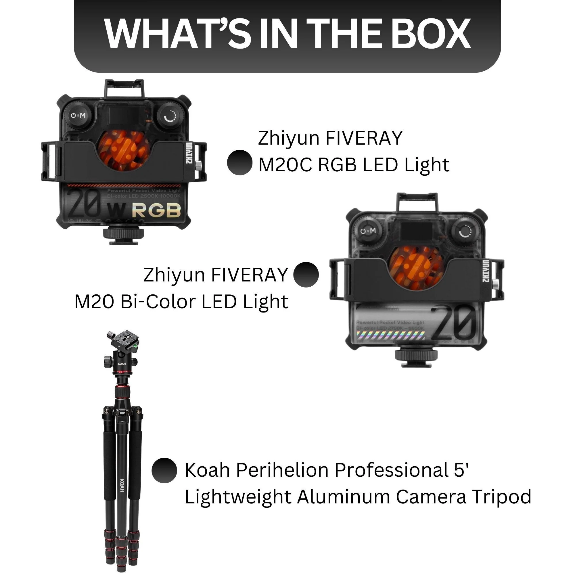 Zhiyun FIVERAY M20C RGB LED Light with Zhiyun FIVERAY M20 Bi-Color LED Light, and Tripod - Image 5