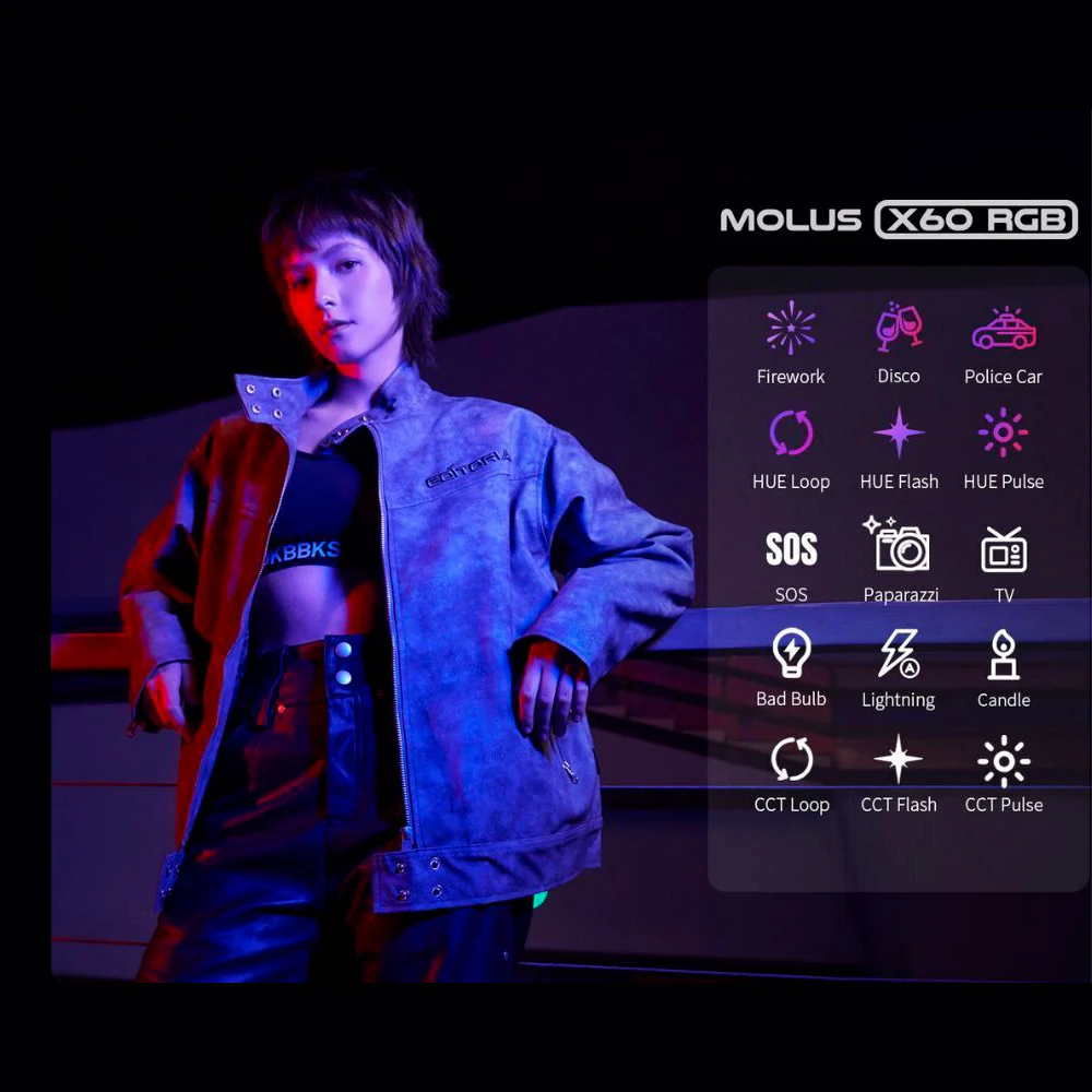 Zhiyun MOLUS X60RGB RGB LED Monolight with 15 Creative Lighting Effects (Combo Kit) - Image 5