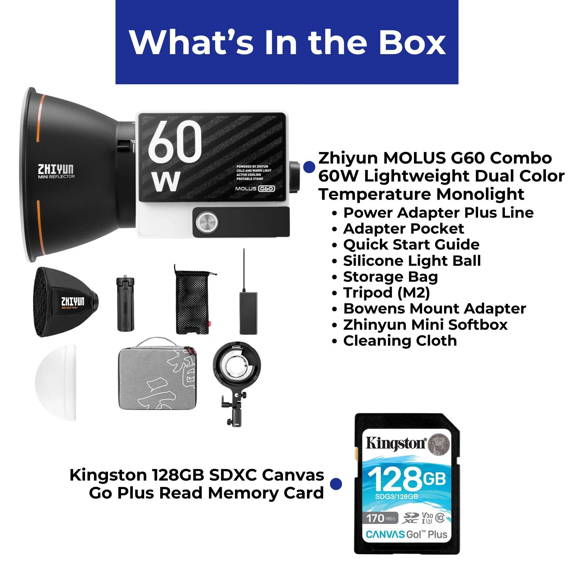 Zhiyun MOLUS G60 Bi-Color Pocket COB Monolight - 60W Power Output with 128GB Memory Card - Image 5