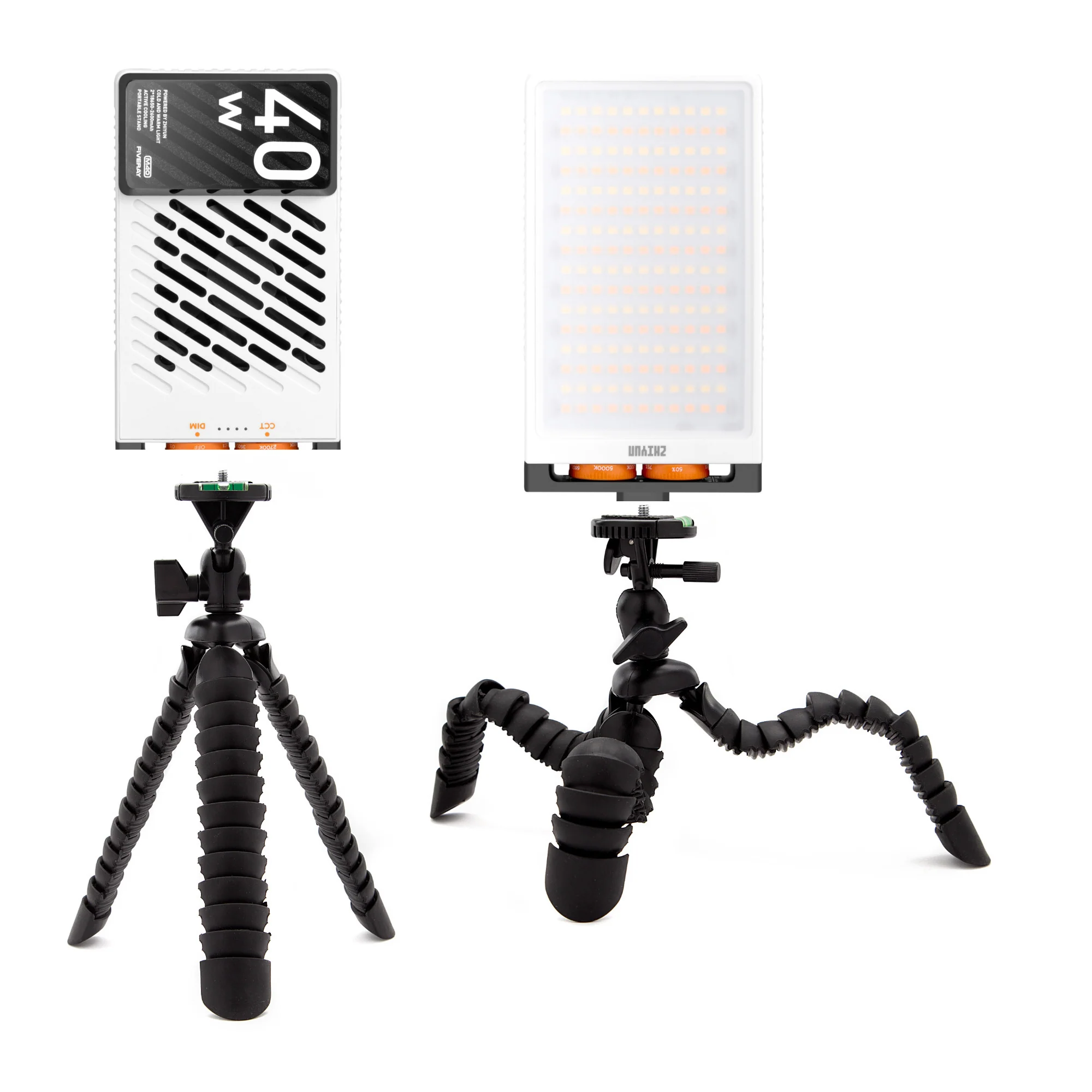 Zhiyun FIVERAY M40 Powerful 40W Pocket LED Light (2-Pack) with 10-Inch Spider Tripod Bundle